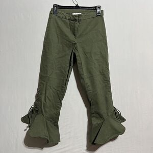 Scripted Pants Women's 0 Olive Green Classic Cinched Ruffle Hem Mid-Rise Zip Fly